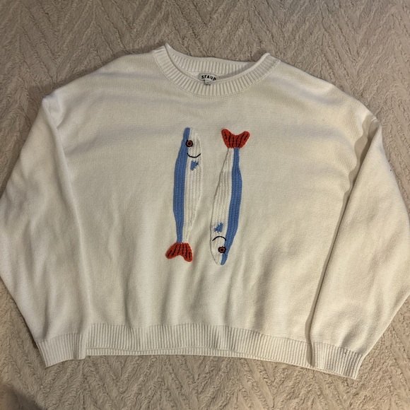 STAUD Giada Cream Sweater with Fish Design XL